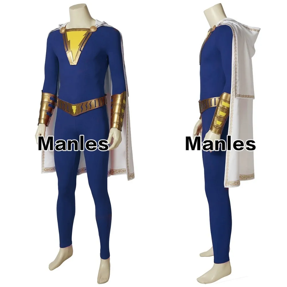 Shazam Costume Captain Marvel William Joseph Billy Batson Cosplay Adult Halloween Christmas Carnival Party Boots Jumpsuit Cloak