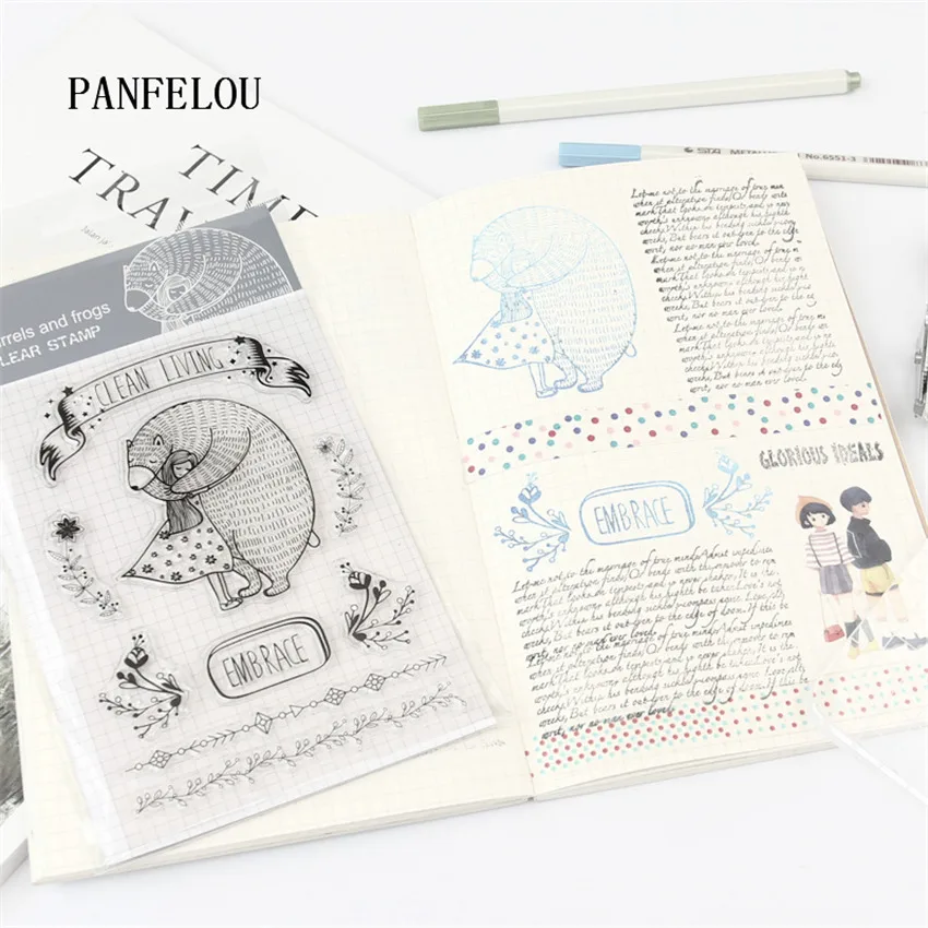 PANFELOU обнимает медведя прозрачные силиконовые резиновые штампы мультфильм для