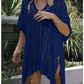 navy blue Трикотажное парео, Пляжное, новинка, купальный костюм, накидка, сексуальный купальник, накидка, Пляжная туника, пляжная одежда, накидка - Цвет: navy blue