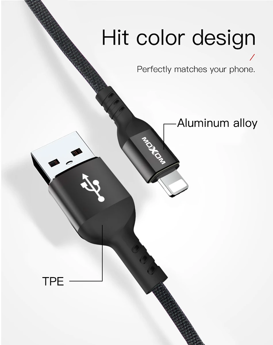 Usb-кабель MOXOM для осветительного кабеля 2.1A быстрое зарядное устройство зарядный кабель для iPhone 5S X 8 7 6s 5 se для iPhone кабель для iPad