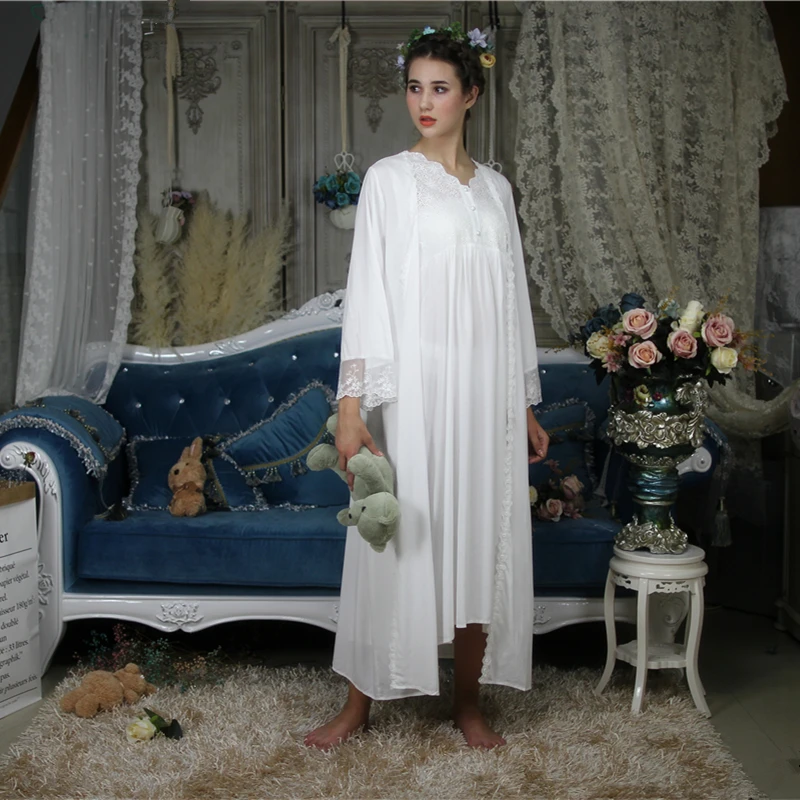 

Women Robe Long Nightgown Set Classic Loose Robe Vintage Homewear Ladies Beautiful Sleepwear Robes Autumn 2018 New Cheap Sale