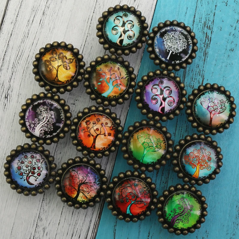 

1PC Cabinet Drawer Handle Tree Retro Minimalist Wardrobe Kitchen Drawer Handle Single Hole Handle Zinc Alloy and Glass