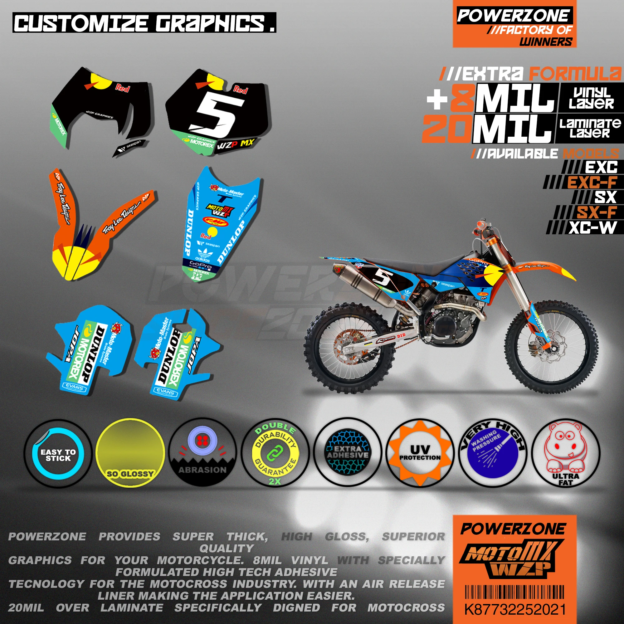 PowerZone на заказ футбольной команды Графика Фоны наклейки 3m Набор наклеек для KTM SX SXF