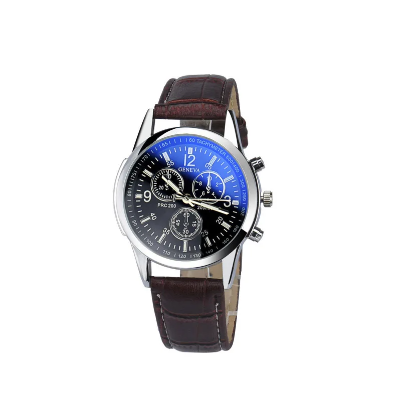 brown blue TIke Toker, горячая Распродажа, Топ бренд, роскошные модные часы из искусственной кожи, мужские кварцевые аналоговые часы с синим лучом из стекла, наручные часы, часы 8 - Цвет: brown blue