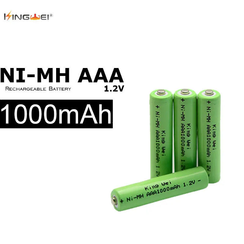 4 шт. KingWei зеленый AAA 1 2 v Ni-MH аккумуляторные батареи реальная емкость 1000mAh батарея |