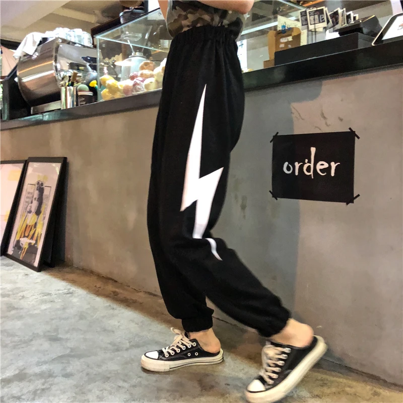 Для женщин в Корейском стиле панк Chic Harajuku Ulzzang свободные Lightning узор Высокая Талия