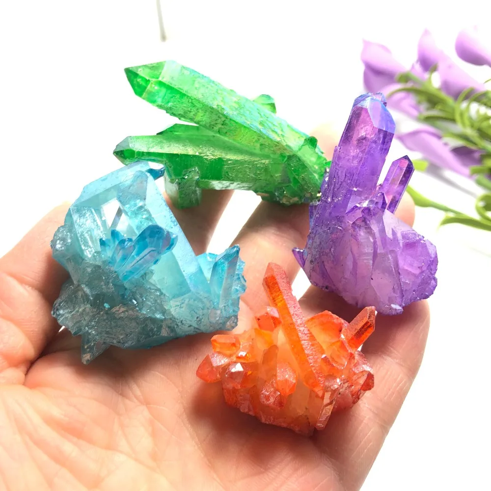 4 шт. красивый аура Кристалл кластер Ангел Аура Титан образец кристалла кварца