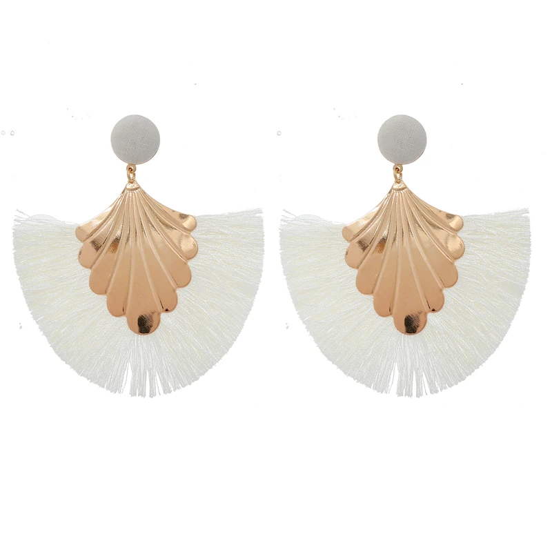 

Fashion Bohemia Fan Shaped Tassel Earrings For Women 2022 Exaggerated Big Statement Fringed Earrings Vintage Dangle Drop Earring