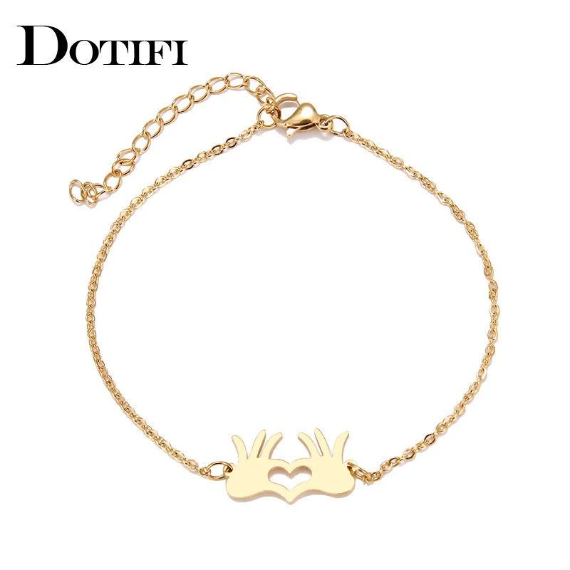 DOTIFI Stainless Steel Bracelet For Women Gold And Silver Color Palm Heart Pulseira Feminina Lover's Engagement Jewelry | Украшения и