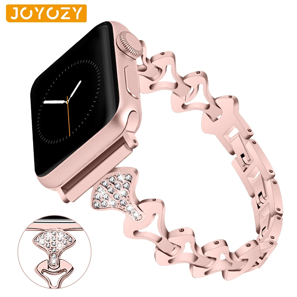 Joyozy Для женщин бриллиантовый браслет Apple Watch 4/3/2/1 Нержавеющая сталь ремешок 38 мм/42 мм/40 мм/44 мм, ремешок для наручных часов Apple Watch, версии
