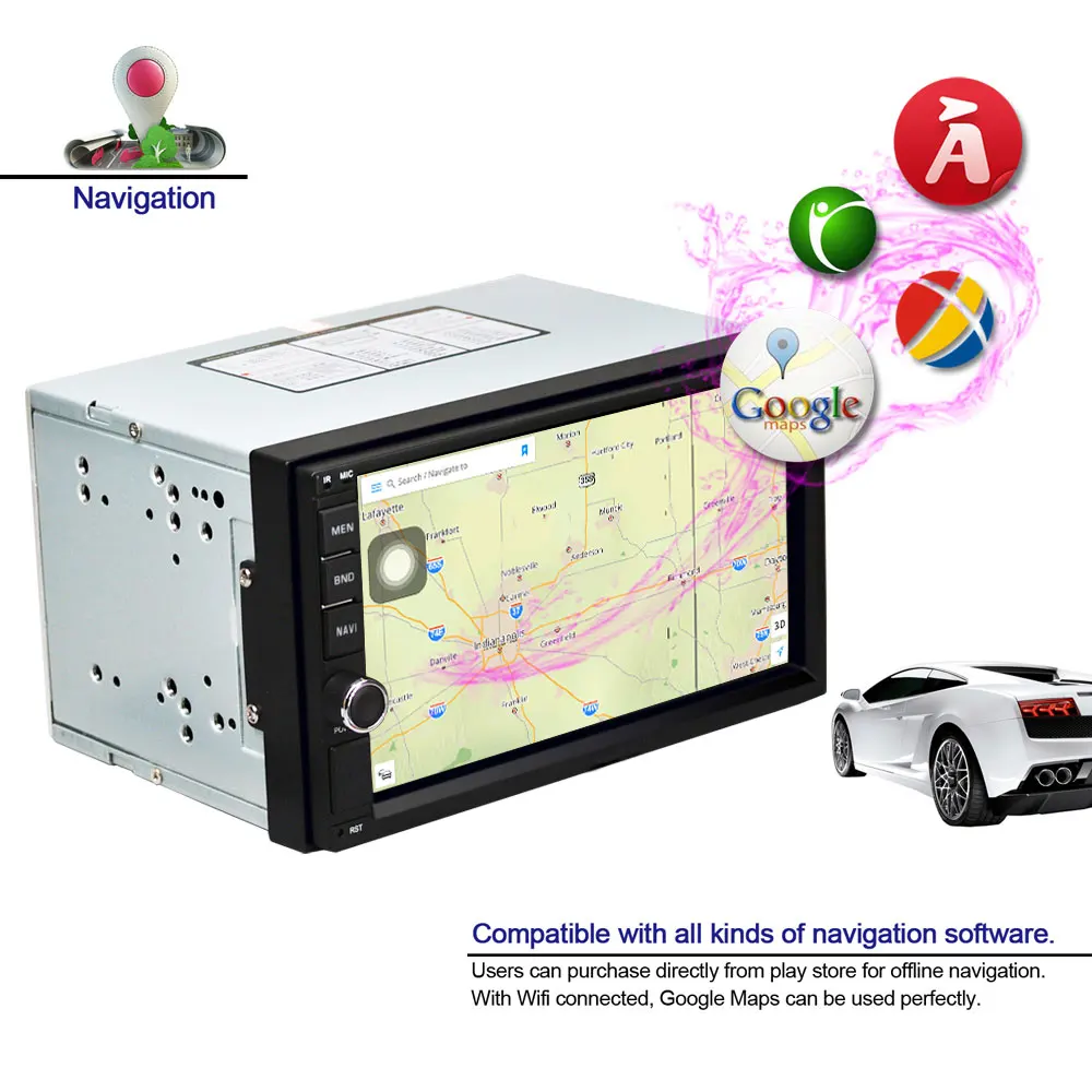 Podofo 2 Din автомобильный радиоприемник gps Android 8 1 Универсальный четырехъядерный 2G 16G