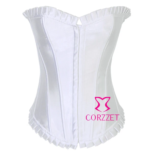 Overbust Корсет топ + Стринги Женщины Атласная Черный Красный Белый Синий Фиолетовый