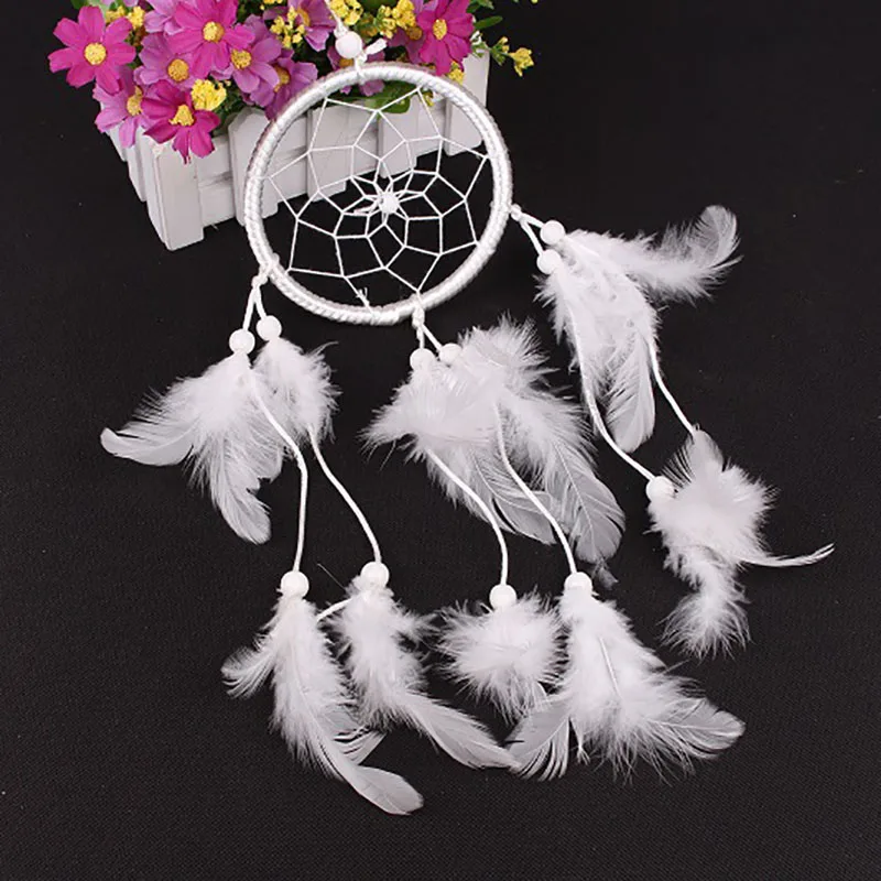 

2020 New Wind Chimes Hanging Handmade Indian Dream Catcher With White Feather Wall Hanging Car Craft Gift Home Decoration