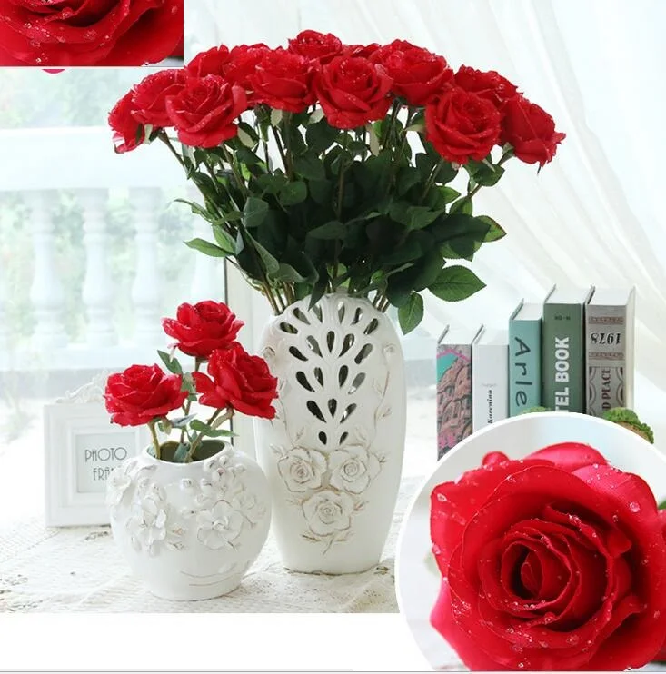 Водная капля Шелковые цветы розы естественного вида для свадебного декора дома 8 цветов дешево Продажа HR019