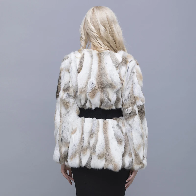 QIUSIDUN  Real Pure Natural Rabbit Fur Coat Long Sleeved T-shirt Fashion Winter Warm Large Size Women's Solid Color Casual Coats