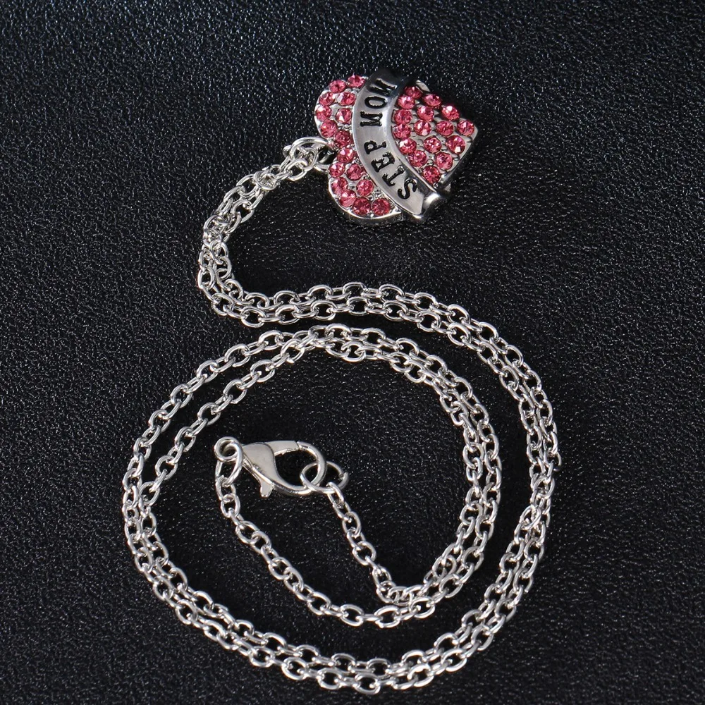 Шаг мама сердце Кристалл Любовь День рождения матери подарки ожерелье с