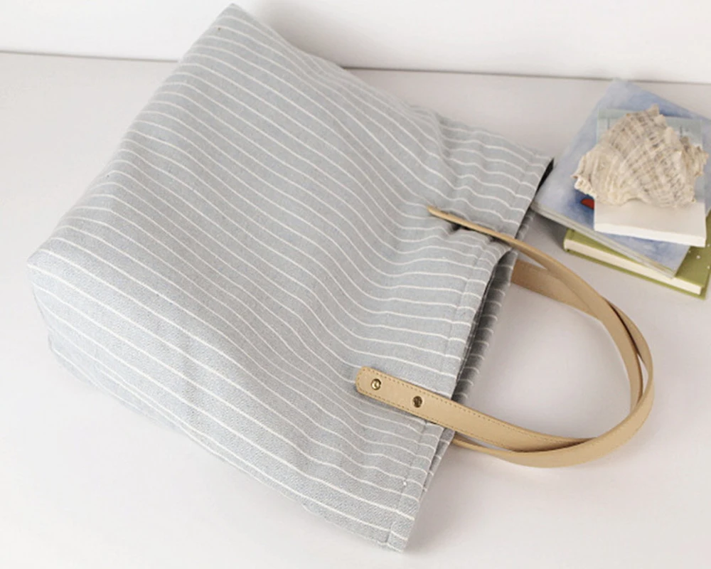 Canvas tote bag striped big female reusable cotton fabric recycled canvas women classic free shipping | Багаж и сумки