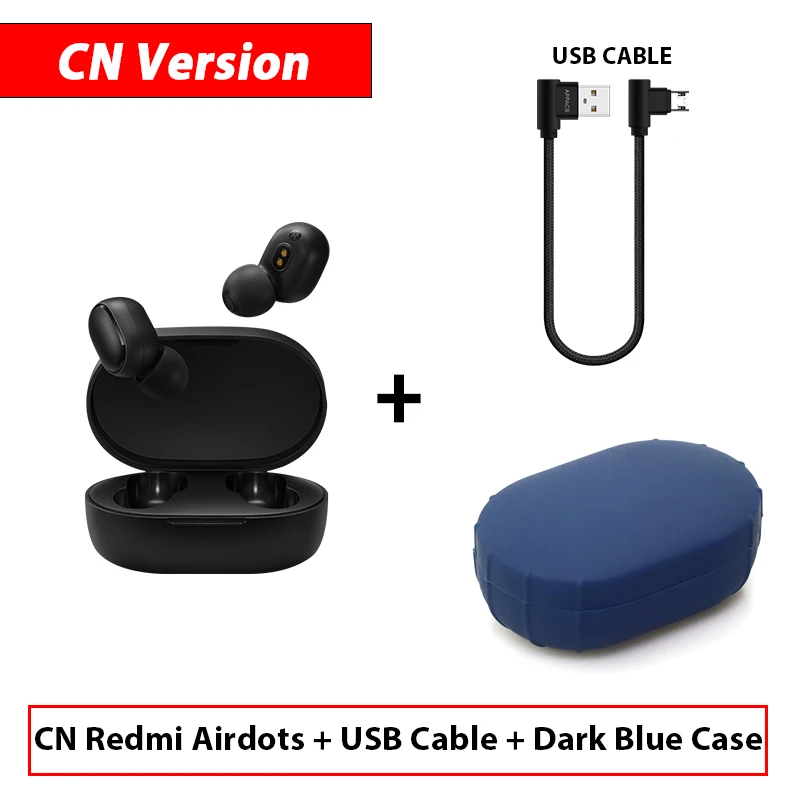 CN Cable DBlue Case Новинка Xiaomi Redmi Airdots TWS Bluetooth беспроводные наушники стерео бас Bluetooth 5,0 Eeadphones с микрофоном наушники AI управление - Цвет: CN Cable DBlue Case