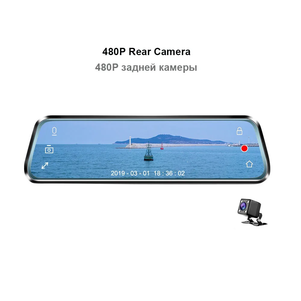 480P Rear Camera HGDO 10 inch Car DVR Rear View Mirror Dash cam Full HD 1080P Touch screen car camera dvrs Dual lens video Recorder autoregister - Название цвета: 480P Rear Camera
