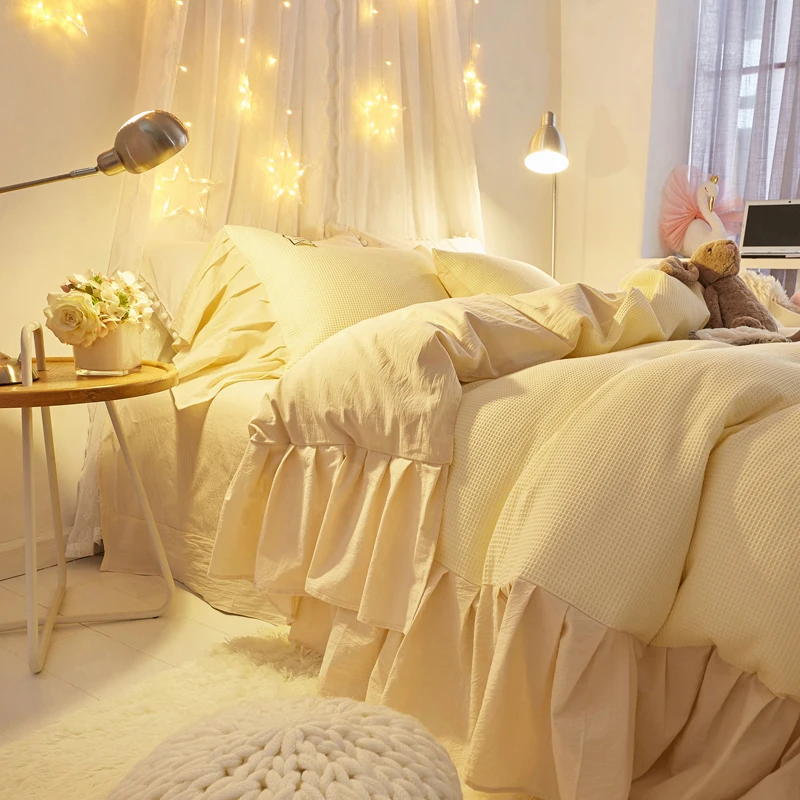 4 шт Чистый хлопок принцесса Стиль Твердые оборки Модные постельные
