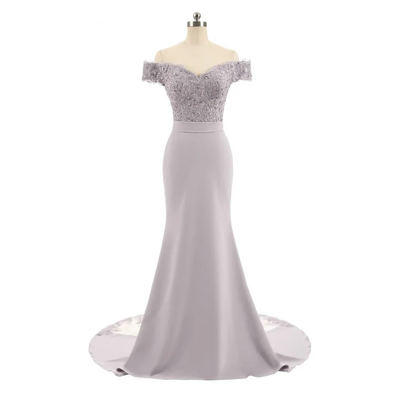ERINBESS Robe De Soiree Русалка Охотник зеленый бордовый длинное вечернее платье вечерние элегантные vestido de festa длинное выпускное платье - Цвет: Серый