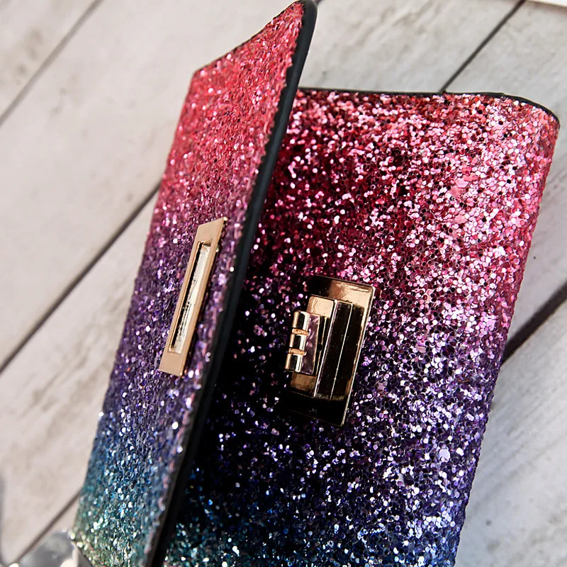 Радужный разноцветный расшитый блестками кошелек из искусственной кожи Женская