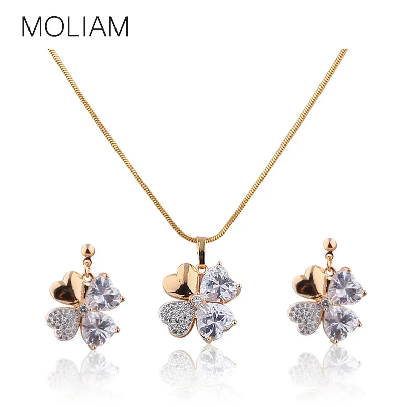 Мода moliam кулон ожерелье серьги набор украшений для женщин Золотой