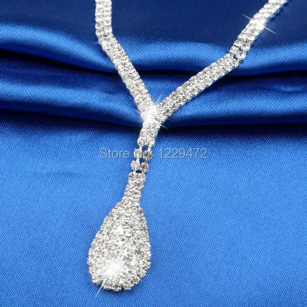 TREAZY Silver Color Teardop Full Crystal Wedding Bridal Jewelry Set Rhinestone Necklace Earrings For Women Accessories | Украшения и