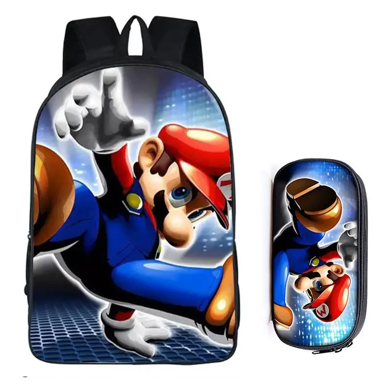 2Pcs 026 16 дюймов Sonic the Hedgehog Mario, школьная сумка для детей, рюкзак для мальчиков, детские школьные наборы, сумка-карандаш, школьная сумка для малышей - Цвет: 2Pcs 026