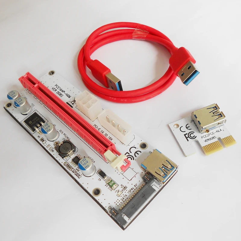 100 шт./лот VER008S 008 PCI Express PCIE E Райзер карта 008s адаптер Molex 4pin SATA 6PIN 1x до 16x светодиодный