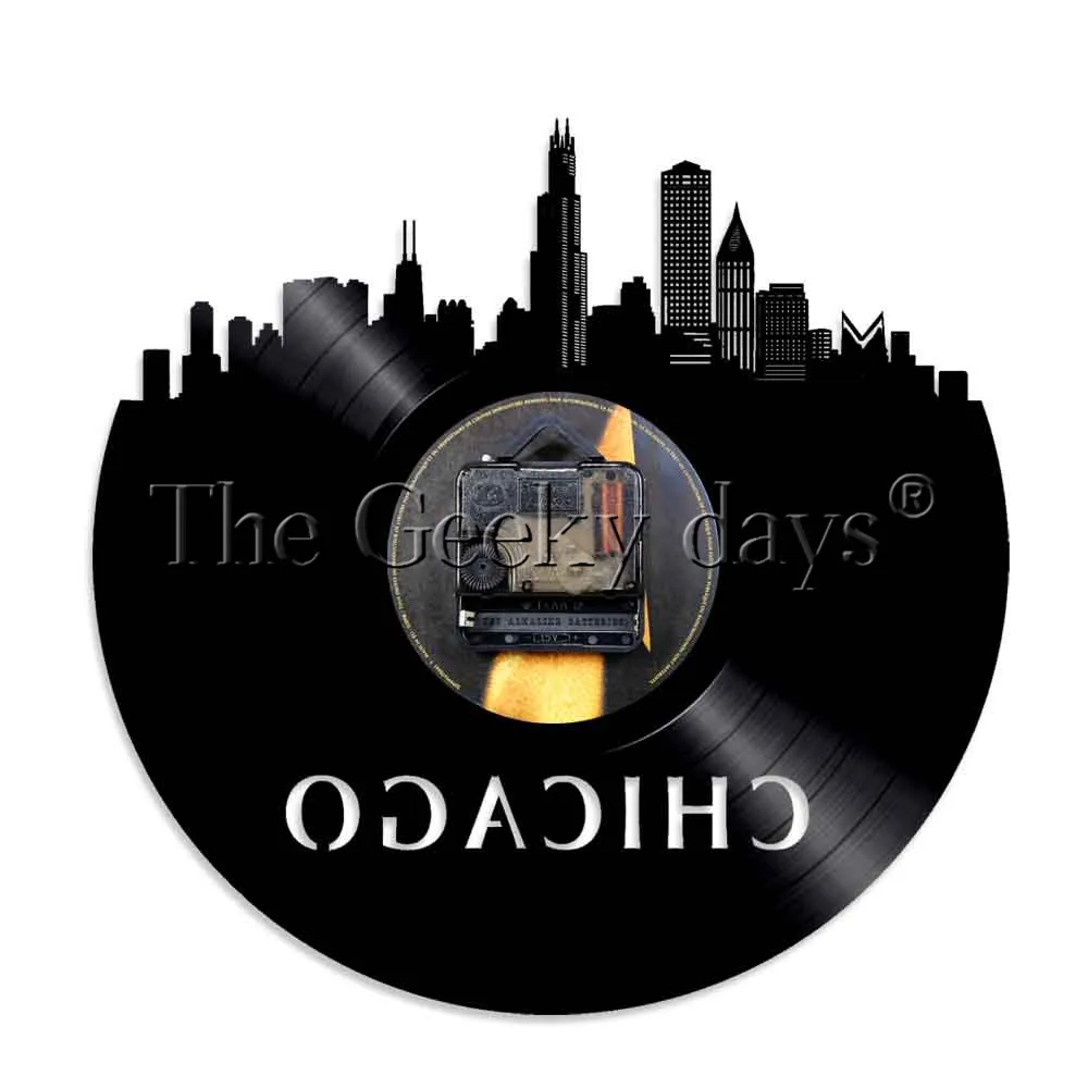 Чикаго Иллинойс виниловых пластинок настенные часы светодиодный Wall Art
