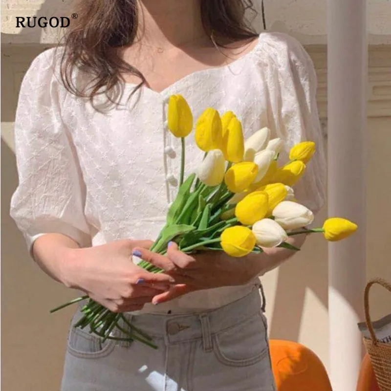 RUGOD новые однобортные Женские топы и блузки v образный вырез короткий рукав талия