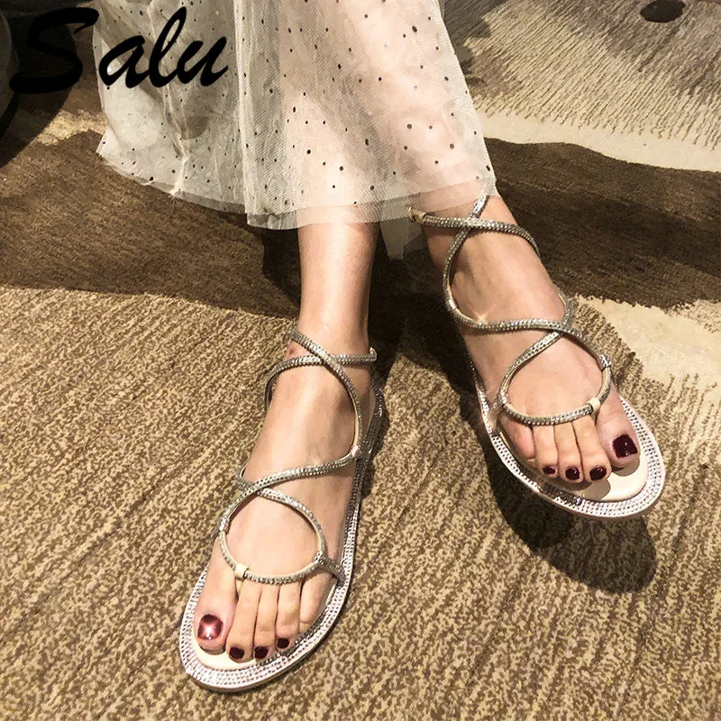 

Salu Elegant Casual Women Sandals Summer Genuine Sheepskin Leather Shallow Basic Shoes Woman Comfortable Fashion Slippers