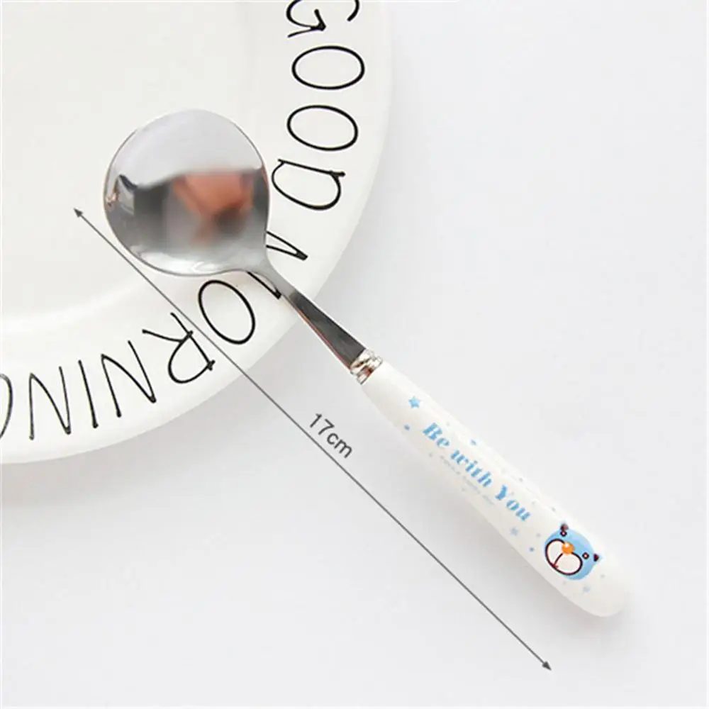 17cm Stainless Steel Spoon Fork Cartoon Animal Printing Fruit Fork Party Cake Salad Vegetable Forks Children Dinnerware Cutlery - Цвет: 17cm
