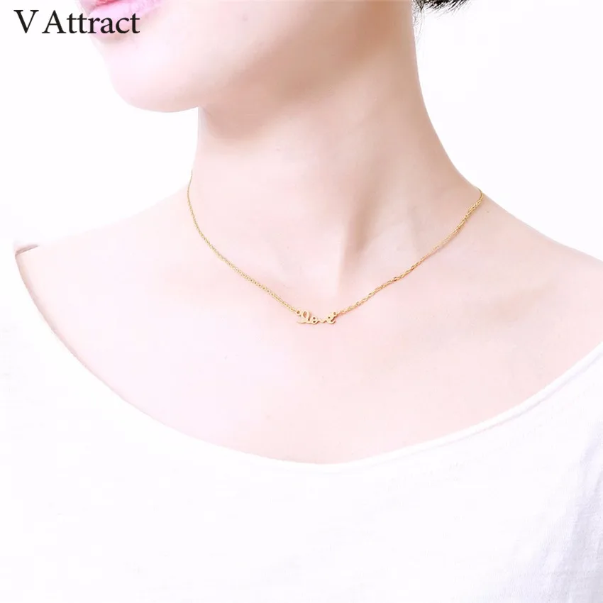 V Attract Fashion Wedding Jewelry Stainless Steel Love Letter Necklaces Gold Color Statement Choker Necklace For Bride | Украшения и