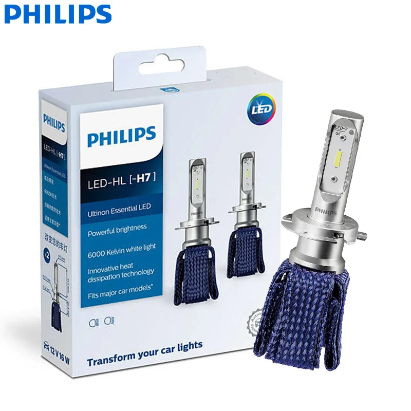 H7 Philips Ultinon Эфирное светодиодный H4 H7 H8 H11 H16 HB3 HB4 H1R2 9003 9005 9006 9012 12V UEX2 6000 К авто фары Противотуманные огни(двойная - Испускаемый цвет: H7