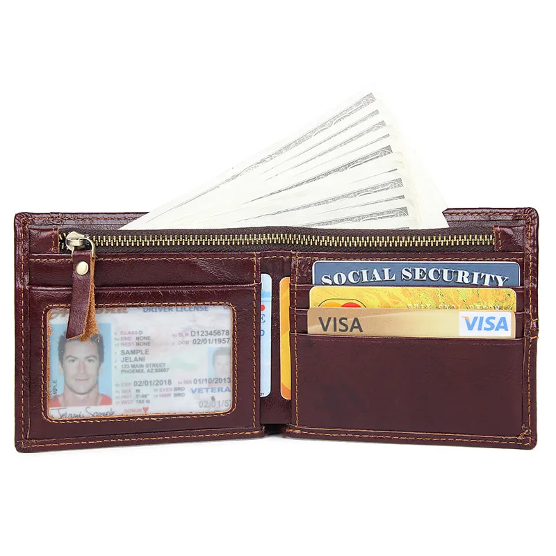 Кошелек из натуральной кожи для мужчин, RFID Блокировка, стильные отличные кошельки для путешествий, двойной кошелек, R-8107-3