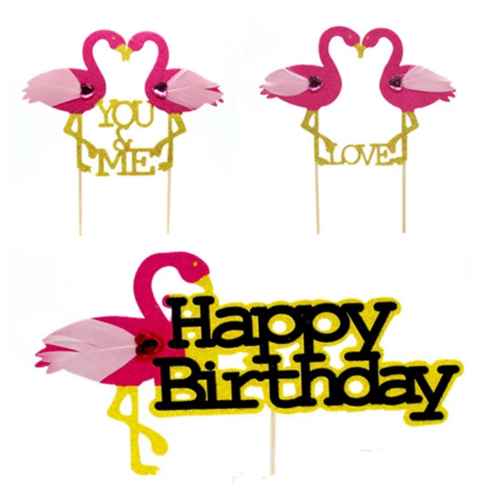 1 шт Фламинго кекс Toppers золото люблю тебя и меня выбирает романти свадьба день