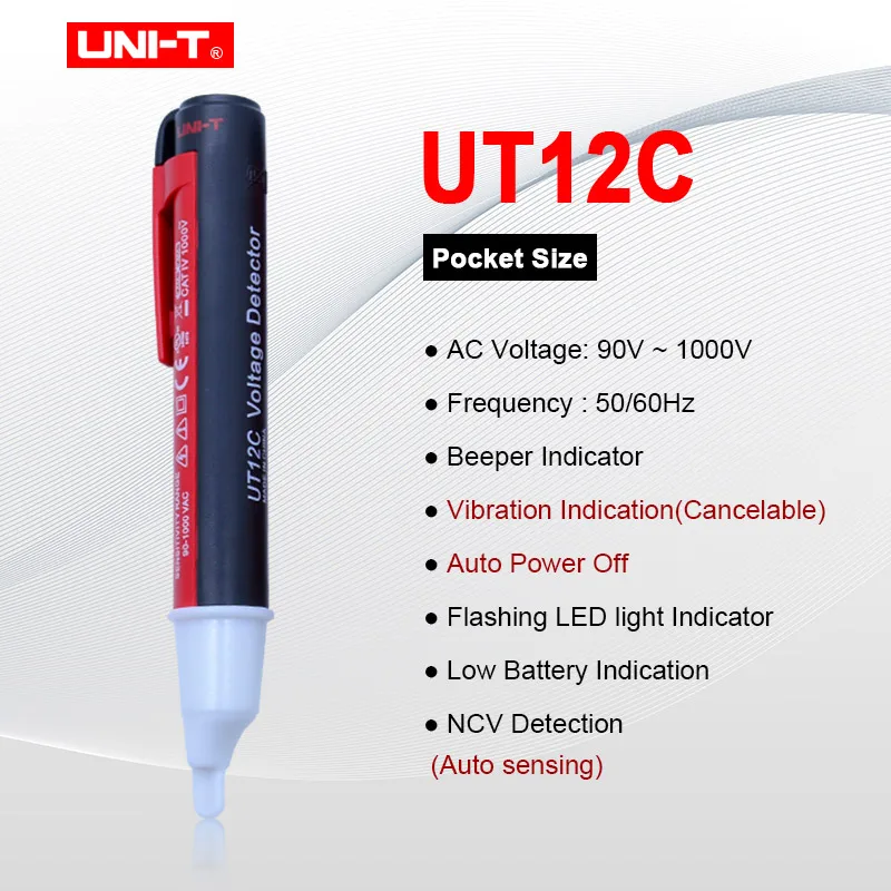 UNI-T UT12A/12B/12C ручной Тестер Напряжения Ручка бесконтактные детекторы напряжения переменного тока 90 В~ 1000 в звуковой индикатор - Цвет: UT12C