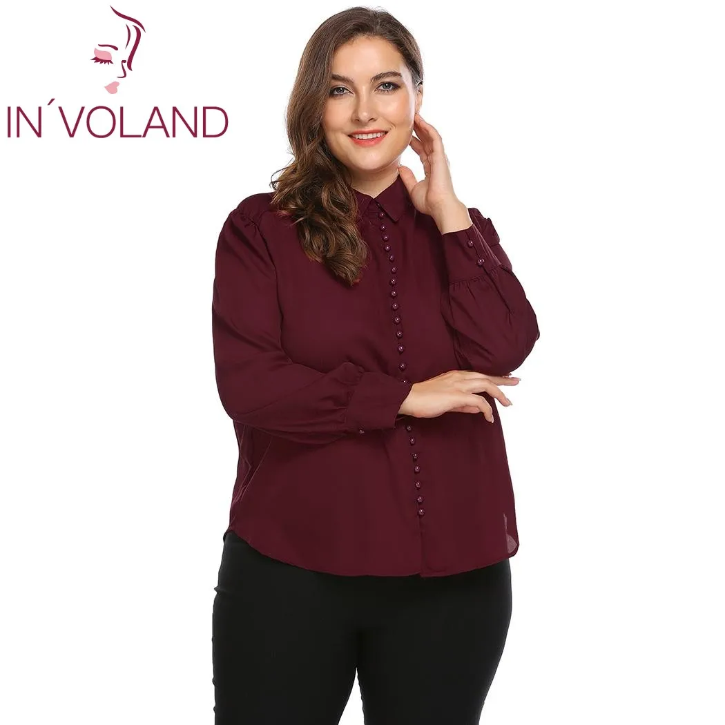 Фото IN'VOLAND женская блузка большого размера плюс блузки топы весна осень свободная
