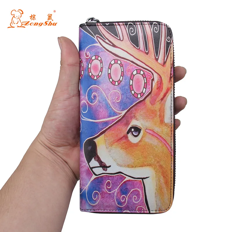 Genuine Leather&ampPU lady's long purse Wallet Floral Printed Purse Portable Money Bag Card Holder fold Coin | Багаж и сумки