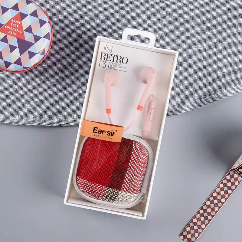 red with box Роскошные льняные наушники-вкладыши, проводные наушники, спортивные стерео наушники с наушниками, чехол, коробка для гарнитуры для мобильного телефона - Цвет: red with box