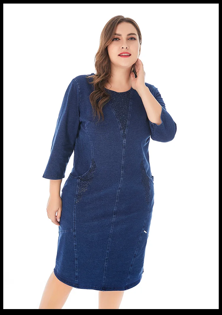 Женское джинсовое платье размера плюс, 4XL, 5XL, 6XL, Dismonds, дамские винтажные Элегантные благородные вечерние платья большого размера, весенне-осенние джинсовые платья