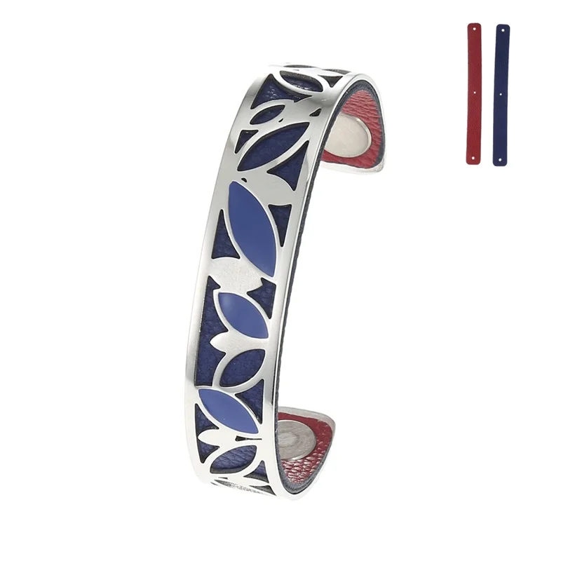 georgette Bangle Браслеты с листьями кремо, синие эмалированные браслеты Argent, Реверсивные Сменные маншеты, манжеты на руку, браслет из нержавеющей стали, браслеты - Окраска металла: georgette Bangle