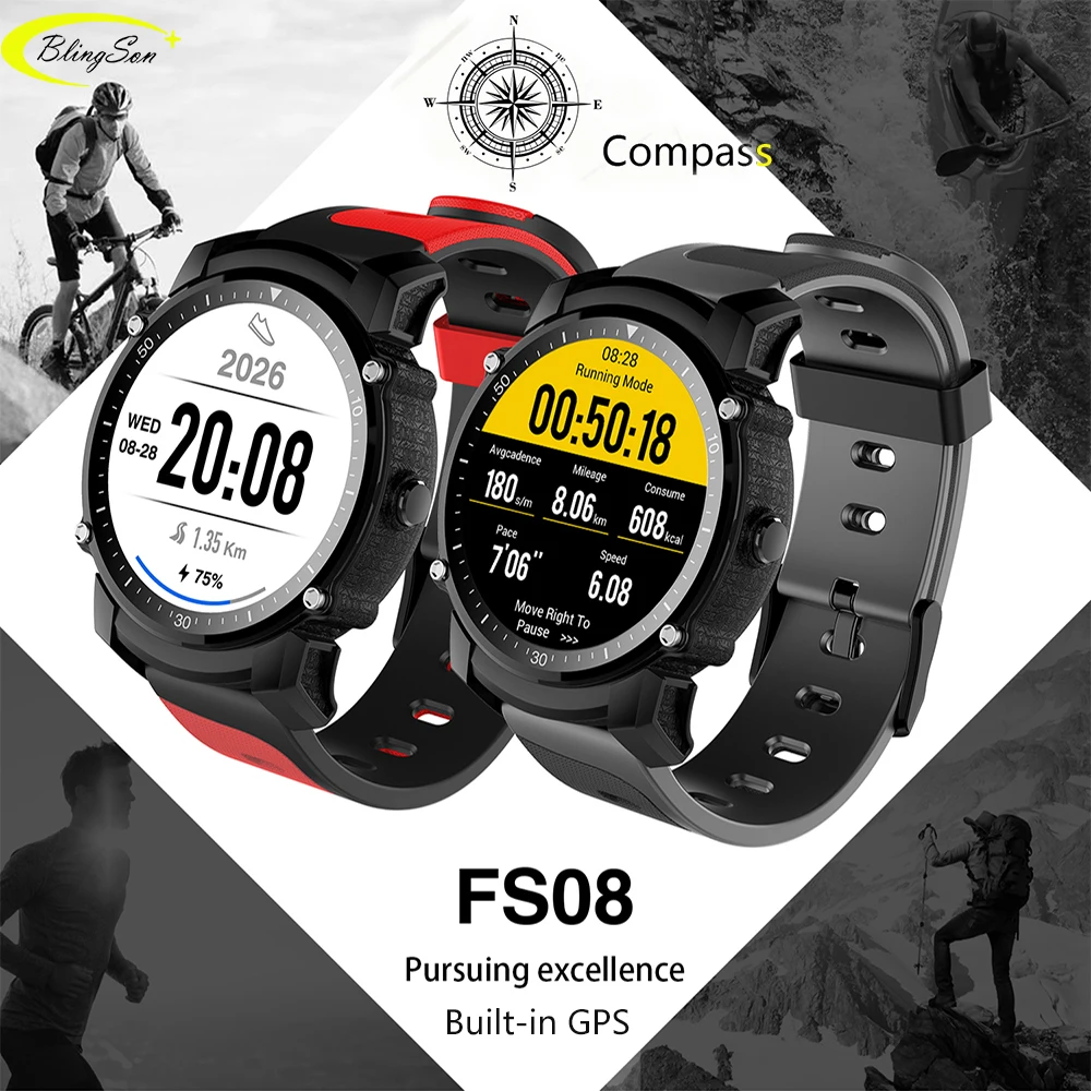 FS08 gps Bluetooth Спорт Смарт часы IP68 Водонепроницаемый активности Фитнес трекер Smartwatch