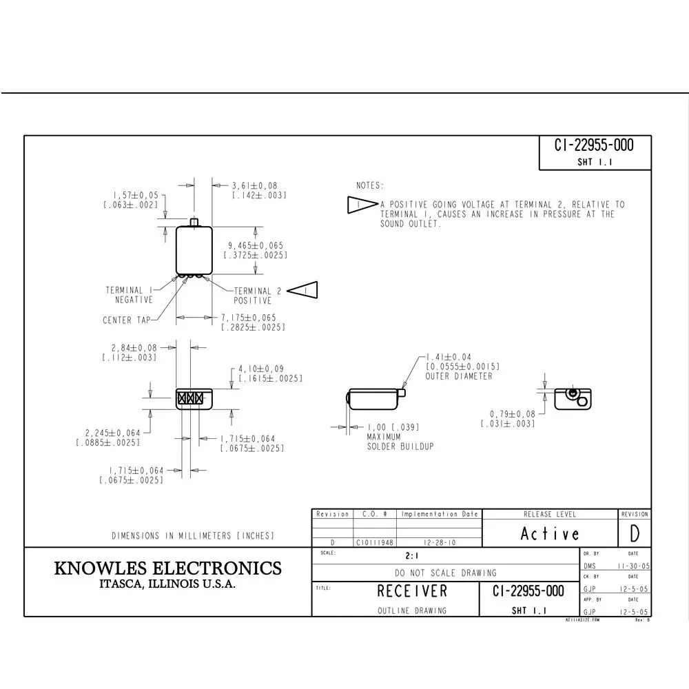 Knowles CI 22955 сбалансированный арматурный драйвер для наушников низкочастотный