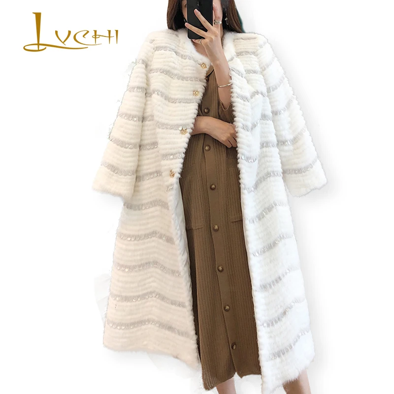 

Шуба норковая Женская LVCHI, с круглым вырезом, для зимы, 2019