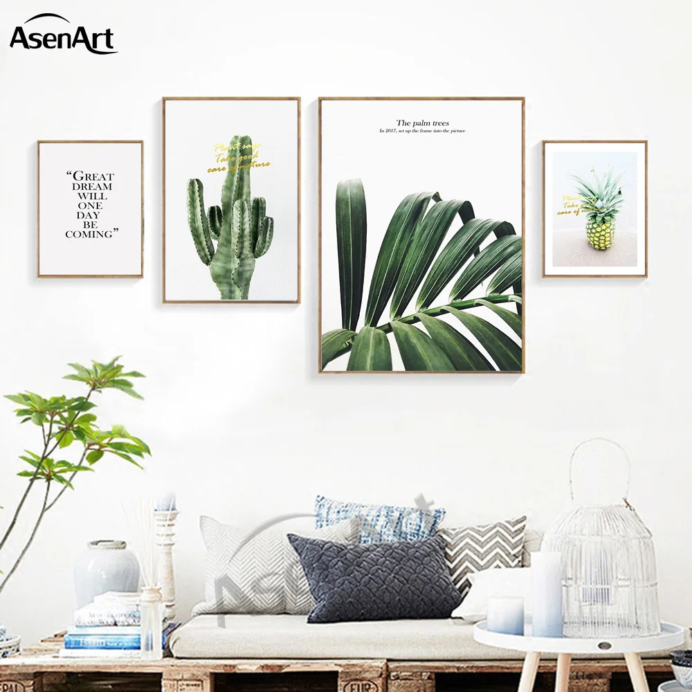 Холст скандинавский зеленый тропический лист кактус натуральные растения