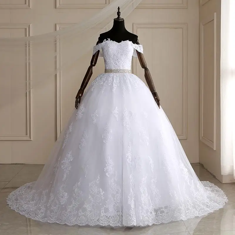 boat neck white Mrs Win длинный шлейф бальное платье с поясом Свадебные платья свадебное платье с открытыми плечами Vestidos De Novia Robe De Mariee - Цвет: boat neck white