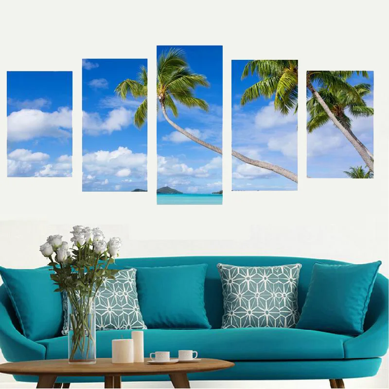 Beautiful Poster Picture Coconut Palm Sunshine Beach Spray Painting on Fabric Cloth High Definition Canvas Printings for Bedroom | Дом и сад